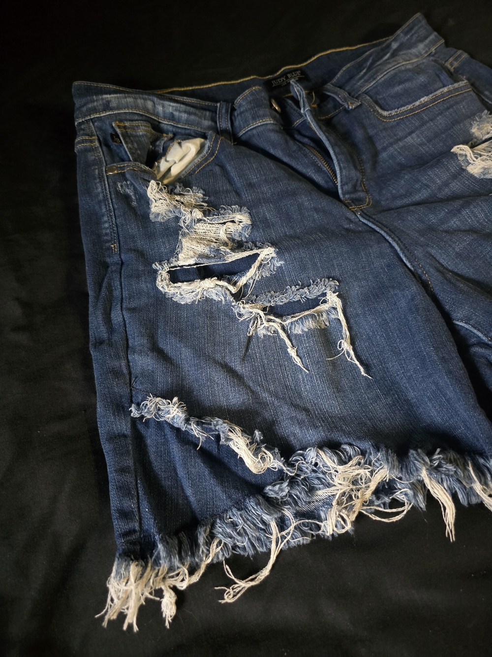 Indigo Blue Ripped Denim Jean Shorts - Judy Blue - Picture 4 of 4